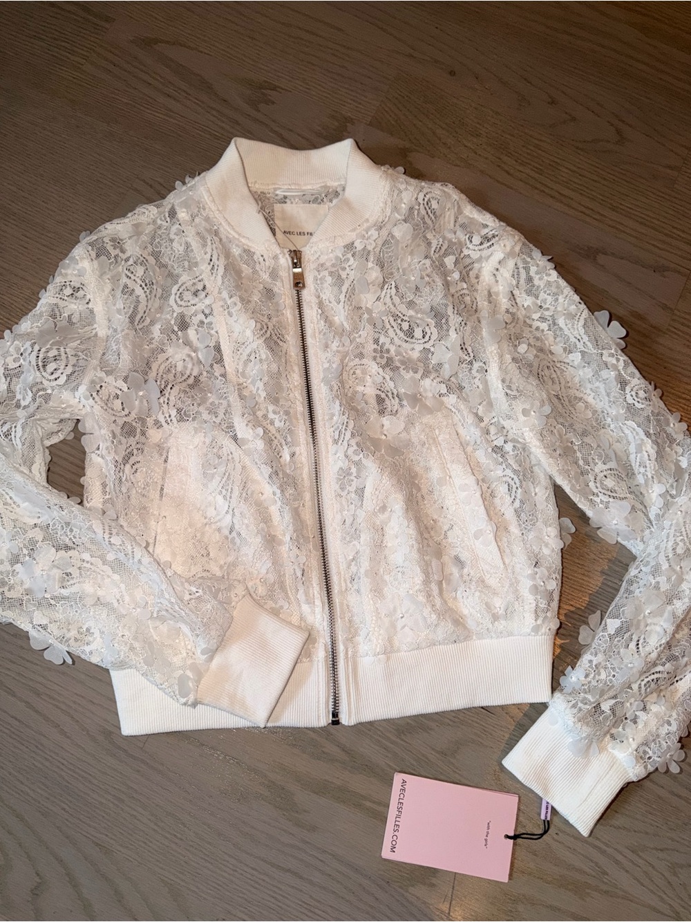 Avec Les Filles White Lace Bomber Jacket
